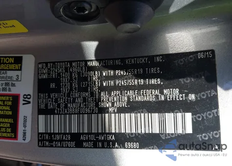 2015 Toyota Venza Le из США, поврежденный, VIN 4T3ZA3BB8FU096730